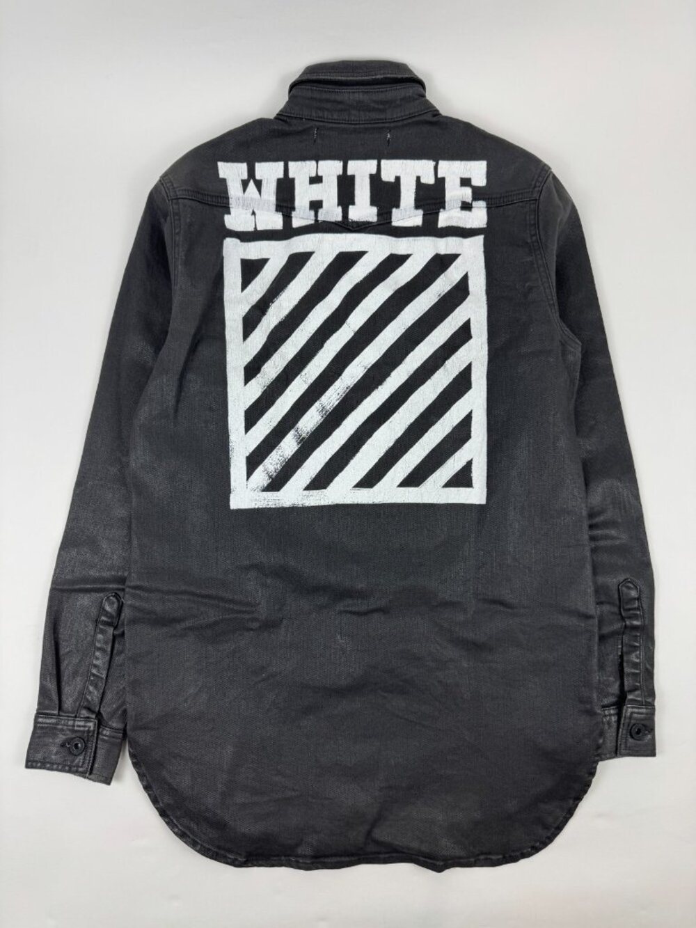 Off-White Virgil Abloh Brushed Denim Black Longsleeve Shirt Mens XS Italy Waxed